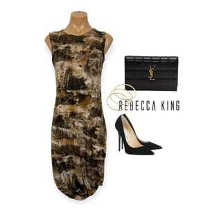 REBECCA KING FASHION HOUSE EXCLUSIVE ABSTRACT TWISTED HEM ARTIST DRESS SZ M